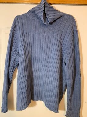 Sonoma Women’s 2X Blue Turtleneck Ribbed Knit Sweater 100% Cotton